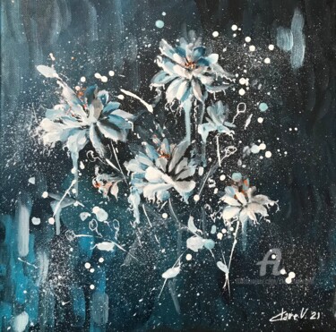 Painting titled "Galactic flowers" by Claire Morand, Original Artwork, Acrylic