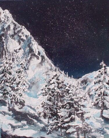 Painting titled "Freezing night" by Claire Morand, Original Artwork, Acrylic Mounted on Wood Stretcher frame