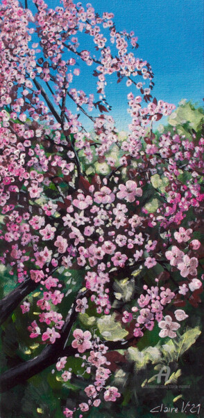 Malerei mit dem Titel "Le prunus du jardin" von Claire Morand, Original-Kunstwerk, Acryl