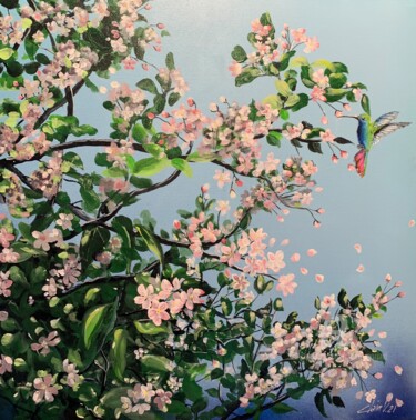 Peinture intitulée "Le pommier fleuri d…" par Claire Morand, Œuvre d'art originale, Acrylique