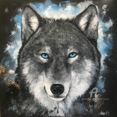 Painting titled "Loup bleu" by Claire Morand, Original Artwork, Acrylic