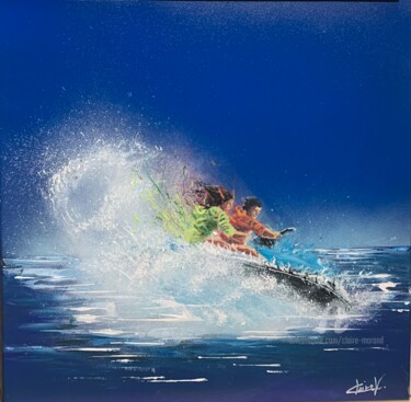 Painting titled "Jet ski" by Claire Morand, Original Artwork, Acrylic Mounted on Wood Stretcher frame