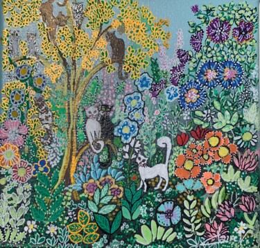Картина под названием "L’arbre à chats" - Claire Morand, Подлинное произведение искусства, Акрил Установлен на Деревянная ра…