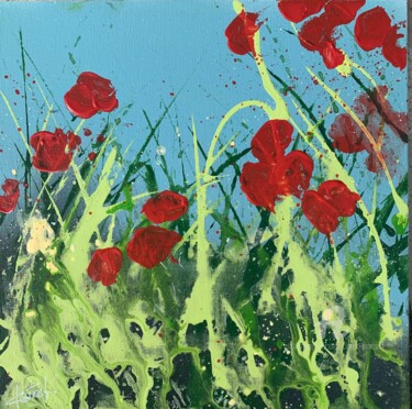 Painting titled "Flowers’waltz 1" by Claire Morand, Original Artwork, Acrylic Mounted on Cardboard