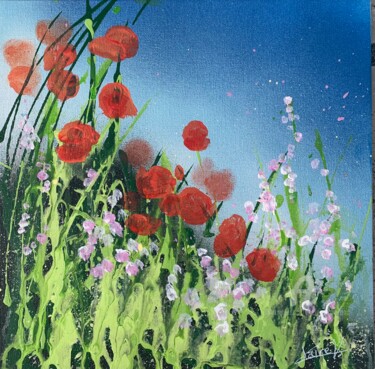 Painting titled "Flowers’waltz 2" by Claire Morand, Original Artwork, Acrylic Mounted on Cardboard