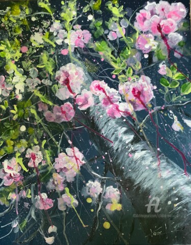Painting titled "Efflorescence noctu…" by Claire Morand, Original Artwork, Acrylic Mounted on Wood Stretcher frame