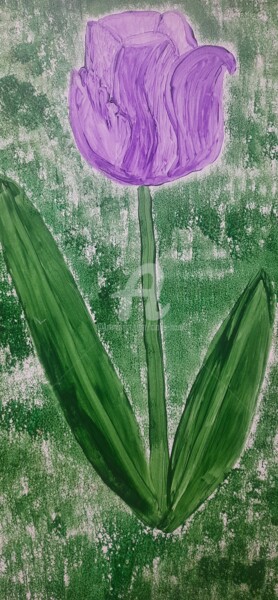 Painting titled "Tulipe violette sur…" by Claire Nora, Original Artwork, Acrylic