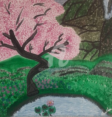 Malerei mit dem Titel "Cerisier du Japon e…" von Claire Nora, Original-Kunstwerk, Acryl Auf Keilrahmen aus Holz montiert