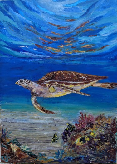 Painting titled "Tortue" by Claire Richelme, Original Artwork, Acrylic