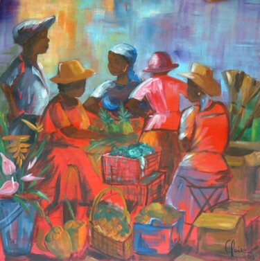 Painting titled "Nouveau marché rouge" by Claire Richelme, Original Artwork