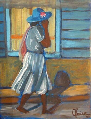Painting titled "Femme chapeau bley" by Claire Richelme, Original Artwork