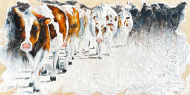 Painting titled "Ballade familiale" by Claire Savard, Original Artwork, Pastel Mounted on Wood Panel