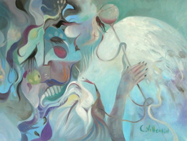 Картина под названием "L'envol du Caducée" - Claire Villemin, Подлинное произведение искусства, Масло