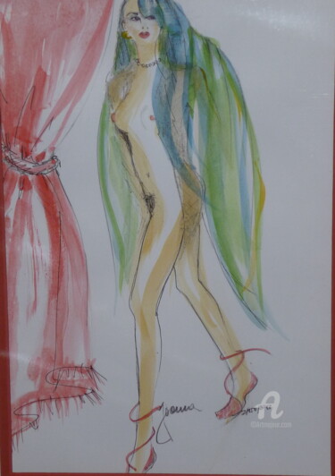 Pittura intitolato "Lorelei mit Vorhang" da Claire, Opera d'arte originale, Acquarello