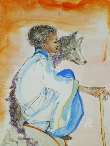 Rysunek zatytułowany „Afrika Child mit Wo…” autorstwa Claire, Oryginalna praca, Akwarela