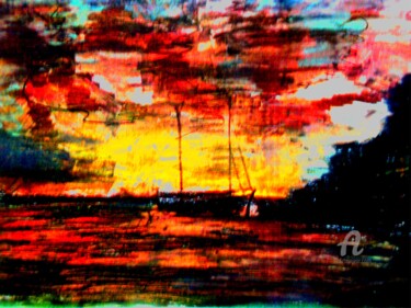 Painting titled "Sonnenuntergang Fis…" by Claire, Original Artwork, Watercolor