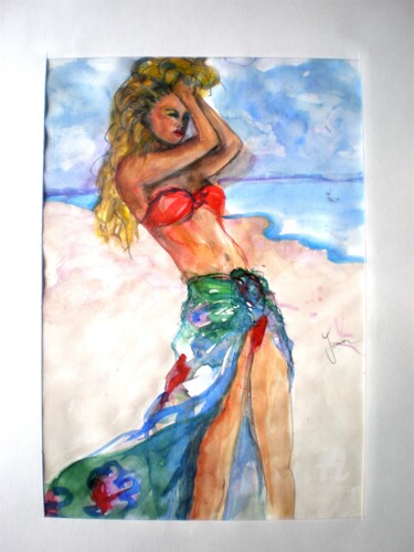 Ζωγραφική με τίτλο "Beach Beauty" από Claire, Αυθεντικά έργα τέχνης, Ακουαρέλα
