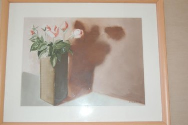 Painting titled "ROSES EN VASE CARRE" by Claire Badia, Original Artwork, Pastel
