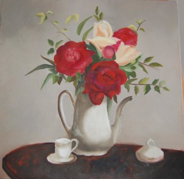 Peinture intitulée "BOUQUET DE ROSES ET…" par Claire Badia, Œuvre d'art originale