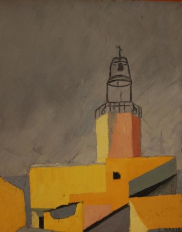 VILLAGE EN DROME PROVENCALE Peinture intitulée "VILLAGE EN DROME PR…" par Claire Badia, Œuvre d'art originale, Huile
