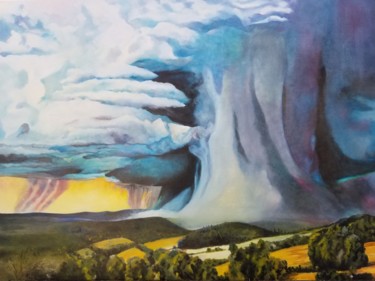 Peinture intitulée "Orage sur le causse" par Frederic Decas, Œuvre d'art originale, Huile