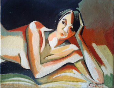 Peinture intitulée "La liseuse" par Claire Lewis, Œuvre d'art originale, Huile
