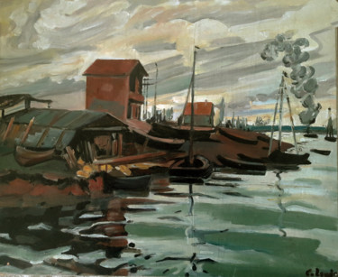Painting titled "Le Port" by Claire Lewis, Original Artwork, Oil
