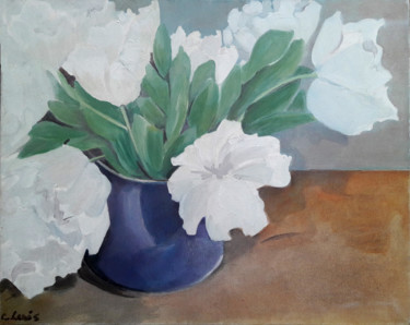 Painting titled "Pivoines" by Claire Lewis, Original Artwork, Oil