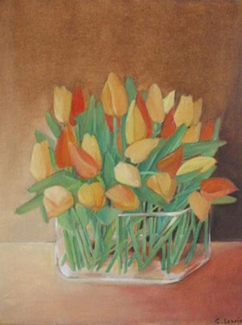 Peinture intitulée "Jeunes tulipes" par Claire Lewis, Œuvre d'art originale, Huile