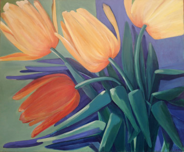 Peinture intitulée "Tulipes sauvages" par Claire Lewis, Œuvre d'art originale, Huile