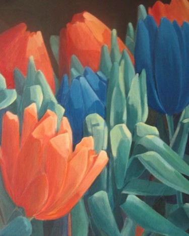Peinture intitulée "Le chant des tulipes" par Claire Lewis, Œuvre d'art originale, Huile
