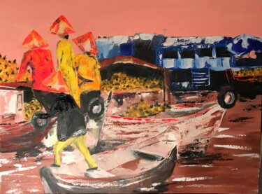 Pintura titulada "Marché Flottant" por Clairette, Obra de arte original, Acrílico Montado en Bastidor de camilla de madera
