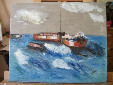 Peinture intitulée "chaloupes en mer-" par Claramax, Œuvre d'art originale, Acrylique