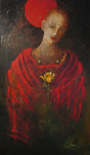 Painting titled "La Madone" by Clara Grouazel, Original Artwork, Acrylic Mounted on Wood Stretcher frame