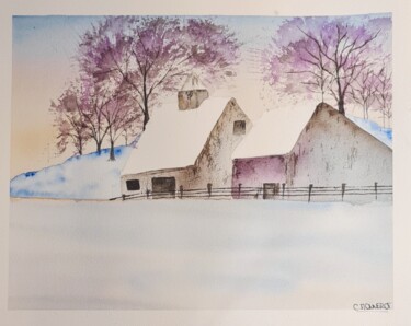 Malerei mit dem Titel "Winter Serenity - O…" von Clara Monnerot (L'Atelier Clara Del Sol), Original-Kunstwerk, Aquarell