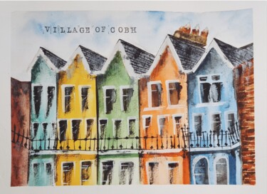 Painting titled "Village of Cobh - O…" by Clara Monnerot (L'Atelier Clara Del Sol), Original Artwork, Watercolor