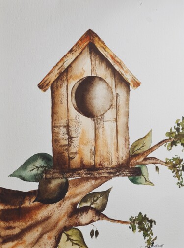 Painting titled "The Bird Family Hou…" by Clara Monnerot (L'Atelier Clara Del Sol), Original Artwork, Watercolor