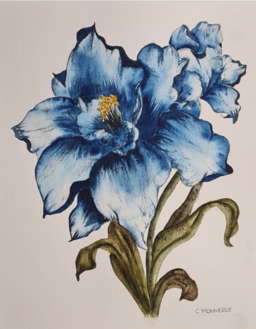 Pintura intitulada "Cobalt Blue - Origi…" por Clara Monnerot (L'Atelier Clara Del Sol), Obras de arte originais, Aquarela