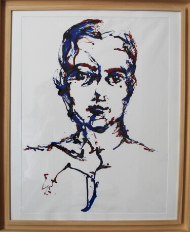 Schilderij getiteld "Nino" door Clara Ninel, Origineel Kunstwerk, Inkt Gemonteerd op Frame voor houten brancard