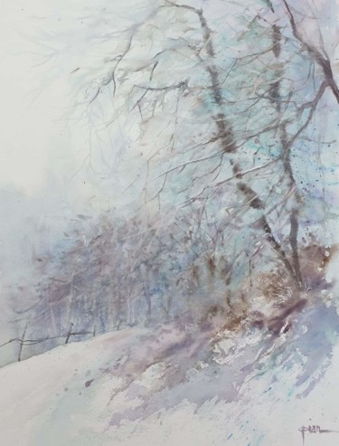 Peinture intitulée "Promenade hivernale" par Clara Pian, Œuvre d'art originale, Aquarelle