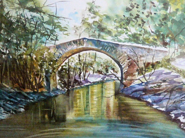 Painting titled "Pont génois corse" by Clara Pian, Original Artwork, Watercolor