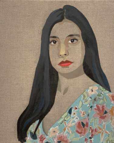 Painting titled "Portrait de Marcela" by Clara Ramirez Katz, Original Artwork, Oil Mounted on Wood Stretcher frame
