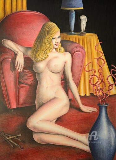 Pittura intitolato "nudo seduto" da Clara De Santis, Opera d'arte originale, Pastello