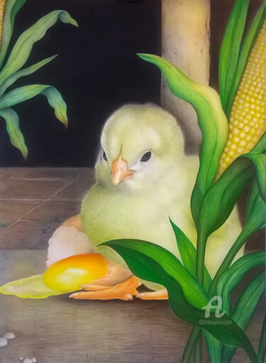 Pintura intitulada "natura viva con pul…" por Clara De Santis, Obras de arte originais, Pastel