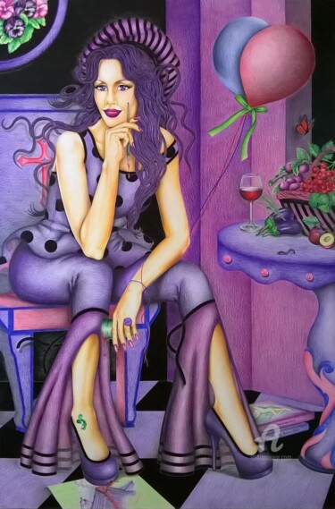 Pintura intitulada "Purple emotions" por Clara De Santis, Obras de arte originais, Pastel