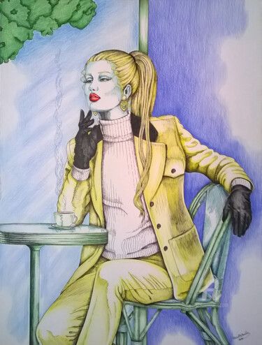 Painting titled "Pausa caffè" by Clara De Santis, Original Artwork, Pastel