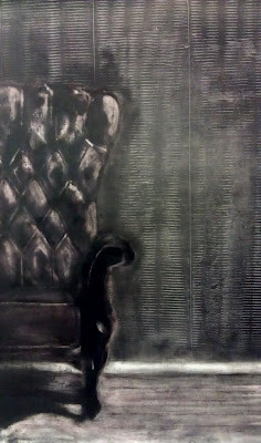 Pintura titulada "Mitg sofà negre 92x…" por Clara Vidal, Obra de arte original, Otro
