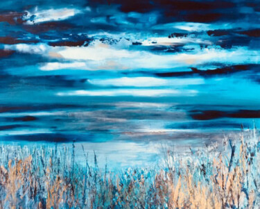 Schilderij getiteld "Howth Night Light 1" door Clare Schouten, Origineel Kunstwerk, Olie