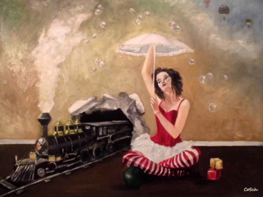 Картина под названием "The playing room" - Corina Schröder, Подлинное произведение искусства, Масло