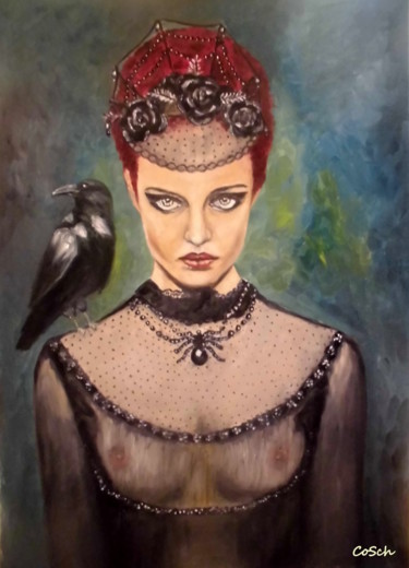 Peinture intitulée "The black widow" par Corina Schröder, Œuvre d'art originale, Huile